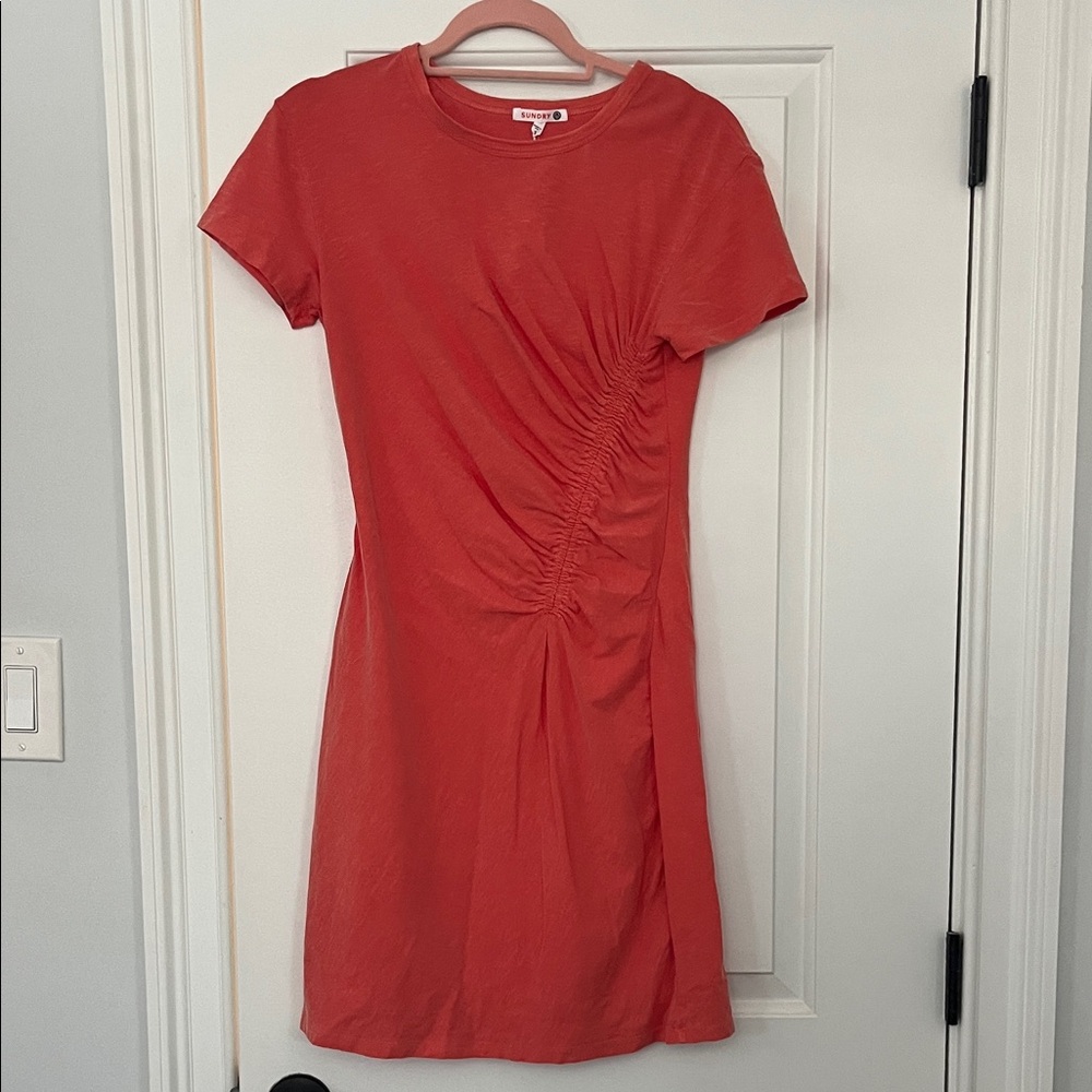 Sundry coral  Ruched Mini Dress